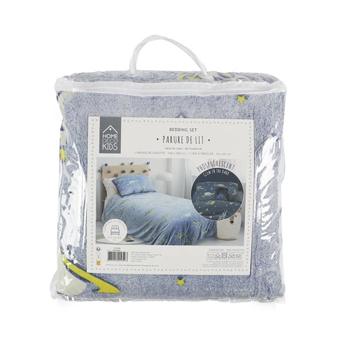 Komplet pościeli dziecięcej 140x200 Intesi kosmos świecący w ciemności poliester niebieski