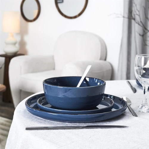 Zestaw obiadowy Temp nowoczesny niebieski komplet talerzy na 4 osoby do jadalni