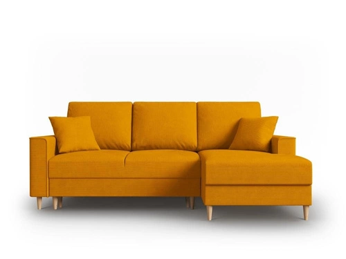 Narożnik z funkcją spania Cartadera Yellow Corduroy Prawostronna kolor nóg naturalny