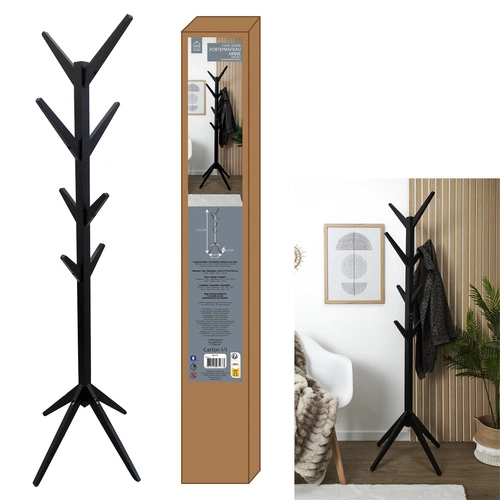 Tree Intesi nowoczesny wieszak stojący do przedpokoju czarny drewniany 177,5 cm
