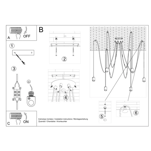 Nowoczesny czarny żyrandol EDISON 5 do salonu i jadalni loftowy nad stół