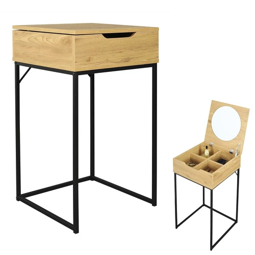 Toaletka z lustrem Leyla dąb nowoczesna kompaktowa do sypialni z przegródkami Intesi