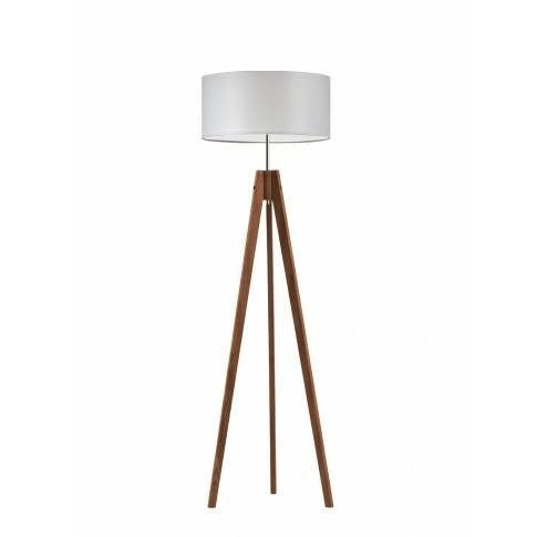 Lampa podłogowa drewniana HAITI Lysne z jasnoszarym abażurem do salonu i sypialni
