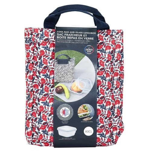 Intesi Lunchbox szklany z torbą termiczną do pracy i szkoły, łatwe czyszczenie, czerwony