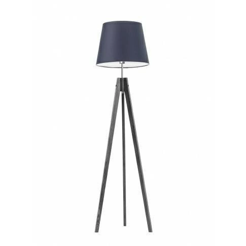 Lampa podłogowa drewniana Aruba trójnóg z granatowym abażurem do salonu Lysne 149 cm