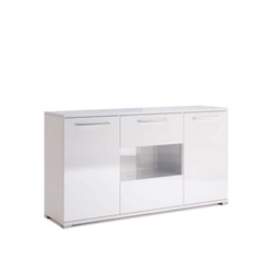 Komoda Flory 150 cm biała połysk nowoczesna z półkami na nóżkach do salonu Intesi