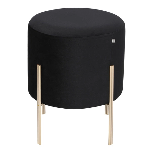 Pufa Living Velvet Atmosphera czarna welurowa na złotych nogach okrągła do salonu glamour