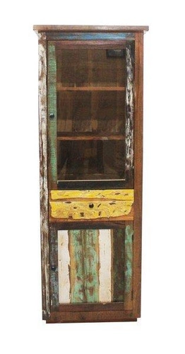 Witryna drewniana Bayang do salonu i jadalni orientalna z szybą na alkohol Intesi 180 cm