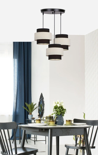 Lampa wisząca Benta czarna z rattanem 3-punktowa do salonu i jadalni regulowana