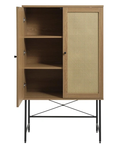 Komoda wysoka Pensacola rattan dąb nowoczesna do salonu na nóżkach