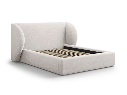 Łóżko do sypialni Miley II szare tapicerowane 140x200 z pojemnikiem nowoczesne glamour