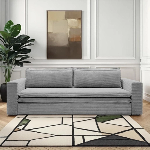 Sofa rozkładana z funkcją spania Ulnes sztruksowa szara jasna 3-osobowa do salonu