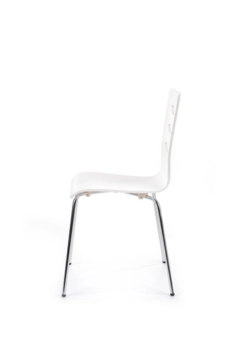 Krzesło do jadalni Intesi Lui białe skandynawskie ze sklejki na chromowanych nogach