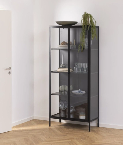 Witryna szklana czarna Newcastle wysoka do salonu industrialna na książki Actona 180 cm