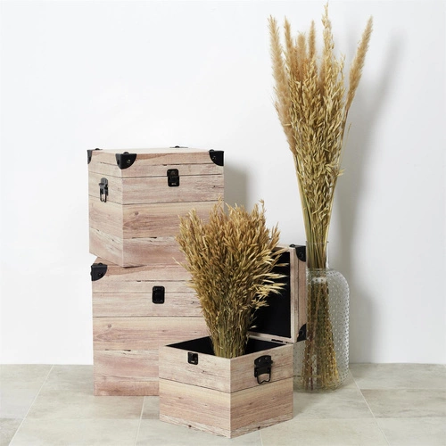 Intesi zestaw 3 pudełek dekoracyjnych kwadratowych z efektem drewna do sypialni boho