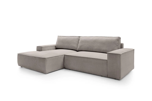 Narożnik z funkcją spania Molde M lewy sztruksowy beżowy do salonu z pojemnikiem Intesi