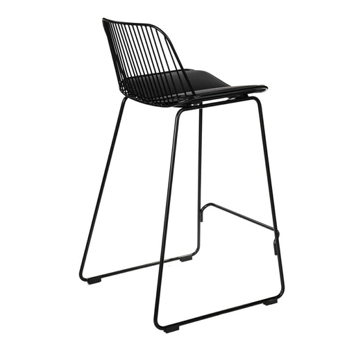 Hoker Dill Low czarny z oparciem, metalowy z ekoskórą, industrialny do kuchni 66 cm Intesi