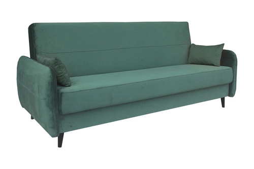 Sofa rozkładana z funkcją spania Dolly welurowa zielona 2 osobowa z pojemnikiem do salonu Intesi