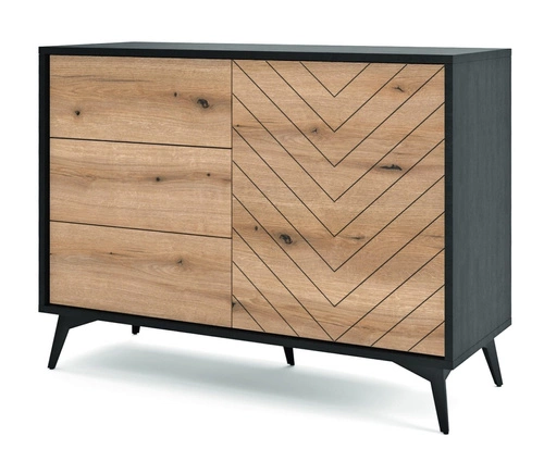 Komoda Fargo 104 cm z szufladami w jodełkę, skandynawska komoda do salonu na nóżkach