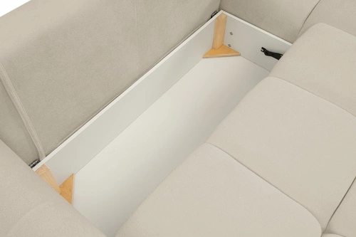 Narożnik z funkcją spania do salonu Bode prawy beżowy nowoczesny z pojemnikiem Intesi