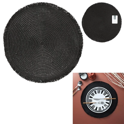 Intesi czarna okrągła podkładka pod talerz boho 38 cm nowoczesna na stół do jadalni