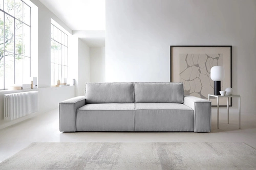 Sofa rozkładana Molde sztruks szary z pojemnikiem do salonu styl skandynawski