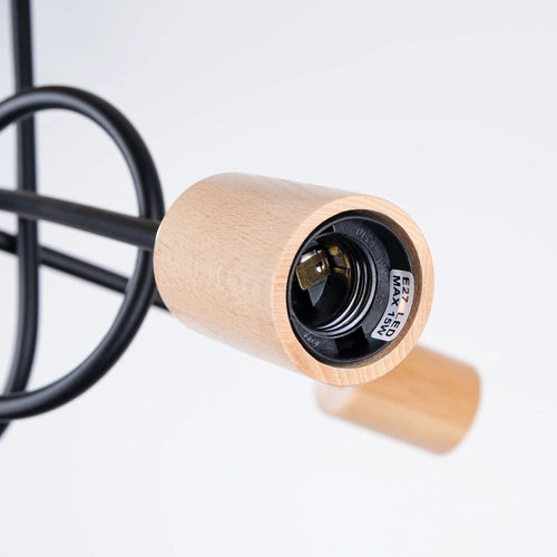 Żyrandol do salonu EMBER 3 czarny minimalistyczny z drewnem 3-punktowy Sollux Lighting