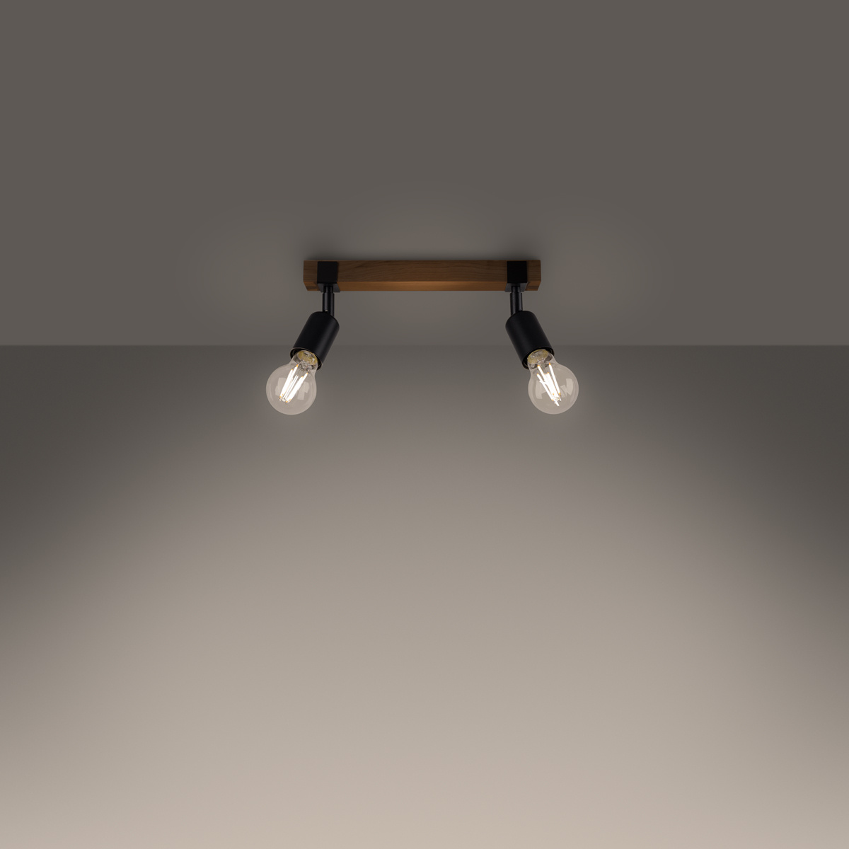 Plafon sufitowy ZUCA 2 czarny z drewnem nowoczesny do salonu regulowany SOLLUX LIGHTING