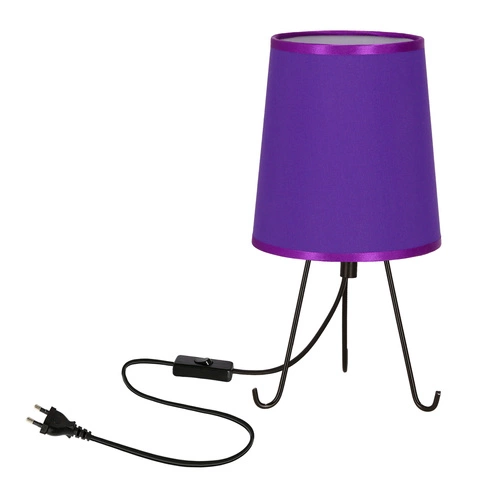 Nowoczesna lampka nocna do sypialni Smally Candellux fioletowy abażur czarna podstawa 30 cm