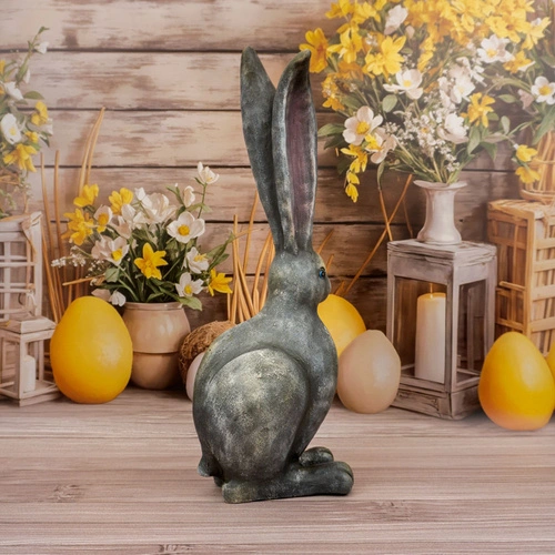 Intesi figurka wielkanocna zając z wysokimi uszami 60 cm szara na stół lub komodę do salonu