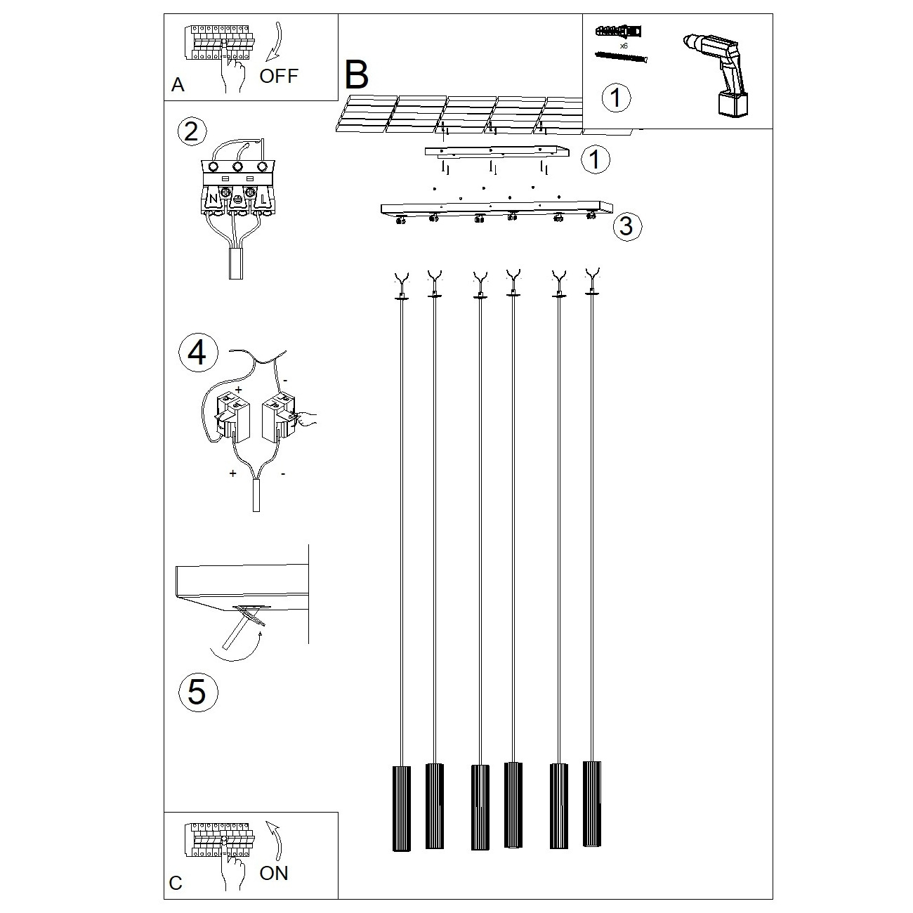 Lampa wisząca LED IVAR 6 czarna nad stół do salonu i jadalni