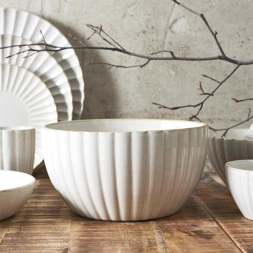 Miska do zupy ceramiczna Vlora 23,5 cm beżowa nowoczesna do jadalni Intesi