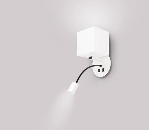 Kinkiet Magnum 1 lampa okragły 1x40W E27+3W LED abażur kwadrat biały