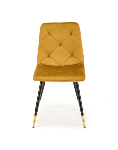 Krzesło tapicerowane Amelie musztardowe welurowe do jadalni nowoczesne z czarnymi nogami Intesi