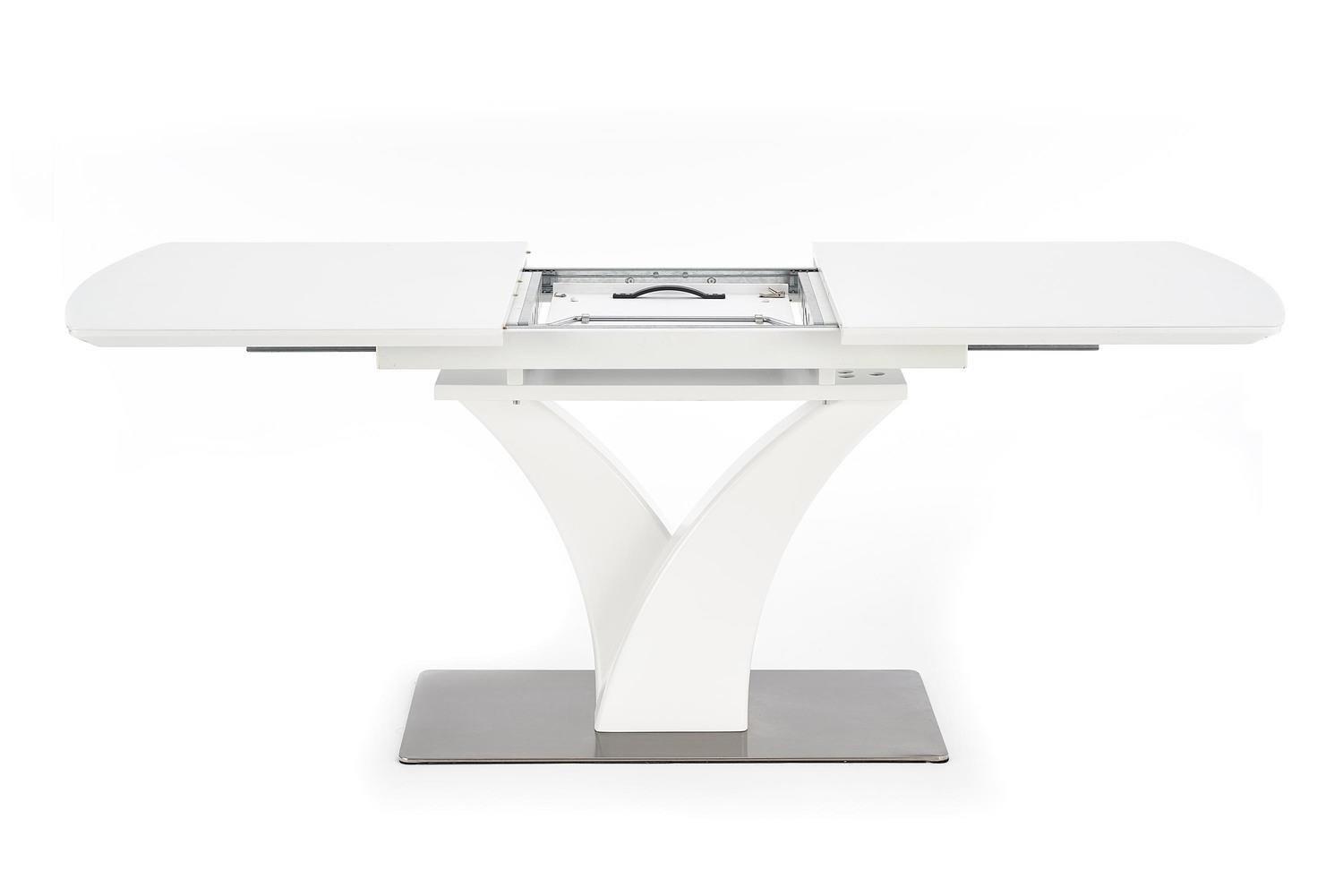 Stół rozkładany glamour Vezyr biały mat 140-180 cm do jadalni szklany blat Intesi