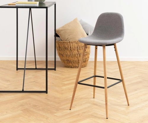 Hoker Wilma tapicerowany szary jasny z oparciem nowoczesny do kuchni i wyspy Actona 73 cm