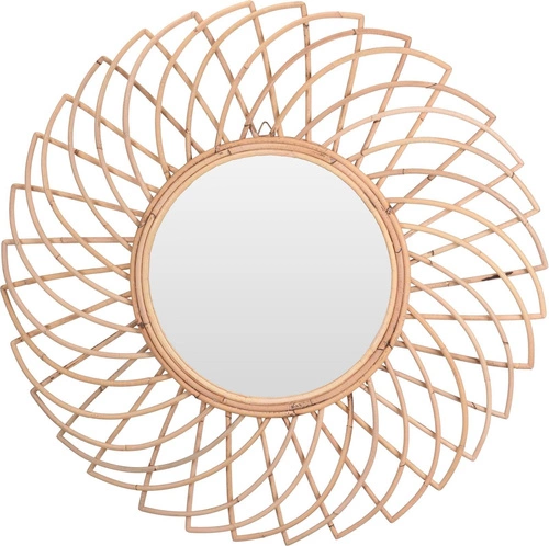 Okrągłe lustro boho Intesi Burgos z wikliny do przedpokoju i salonu na ścianę 90 cm