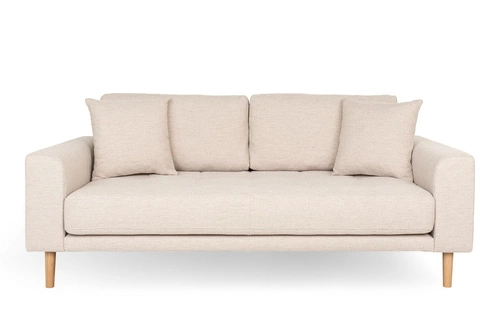 Sofa skandynawska Lido 3 osobowa beżowa z podłokietnikami do salonu Intesi na drewnianych nogach