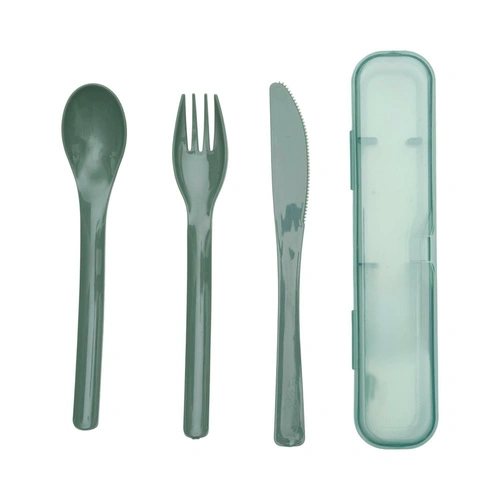 Intesi zielony zestaw sztućców podróżnych w etui do lunchboxa i na piknik