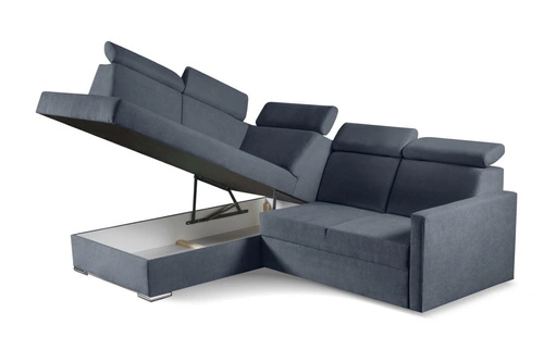 Narożnik z funkcją spania Mils XL lewostronny nowoczesny do salonu szary granatowy
