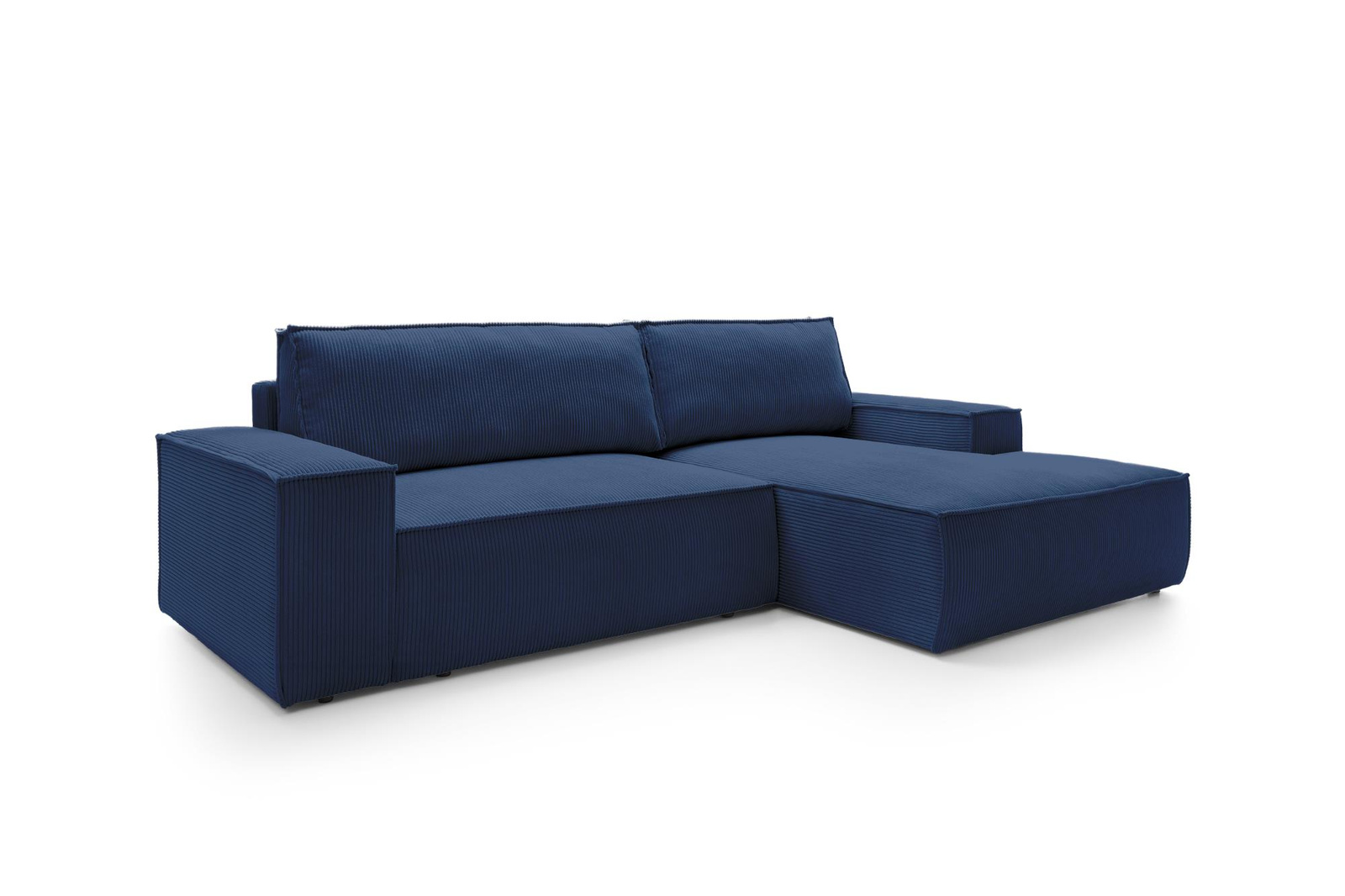 Narożnik z funkcją spania Molde M prawy sztruksowy granatowy z pojemnikiem do salonu