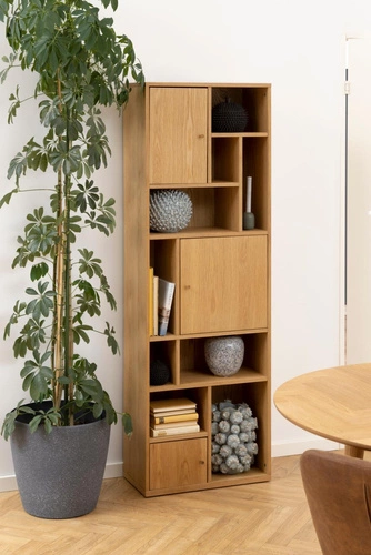 Regał na książki Rangoon wąski skandynawski dębowy do salonu i biura Actona 180 cm