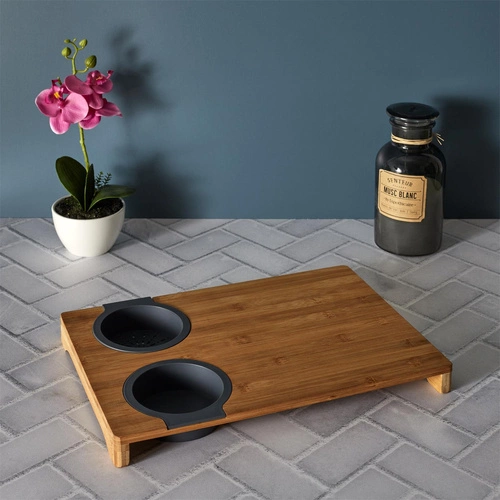 Intesi Bamboo nowoczesna deska do krojenia z miską i sitkiem do warzyw 40x28 cm