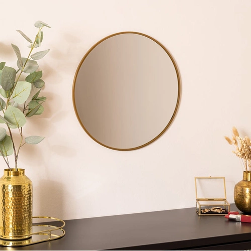 Lustro okrągłe wiszące Alice 38 cm złote do przedpokoju i salonu Atmosphera