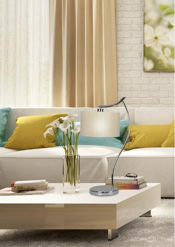 Nowoczesna lampa stołowa Draga z kremowym abażurem do sypialni i salonu CANDELLUX