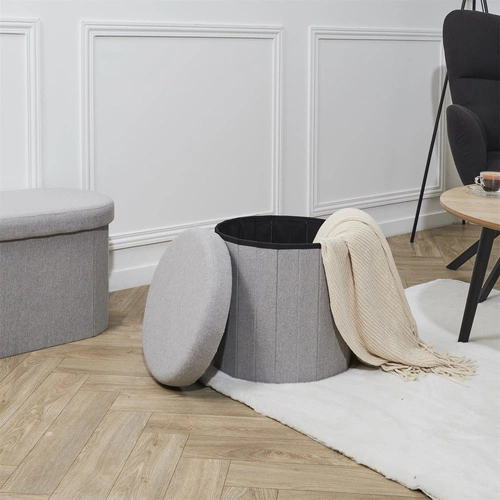 Pufa Olaf szara składana ze schowkiem okrągła do przedpokoju i salonu Intesi 38 cm