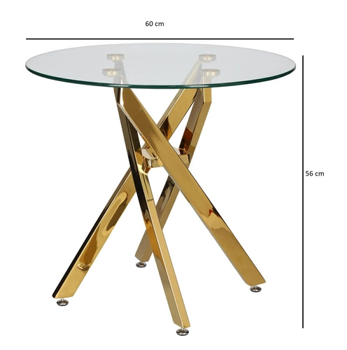 Stolik kawowy Amber okrągły szklany 60 cm transparentny złoty glamour do salonu Intesi