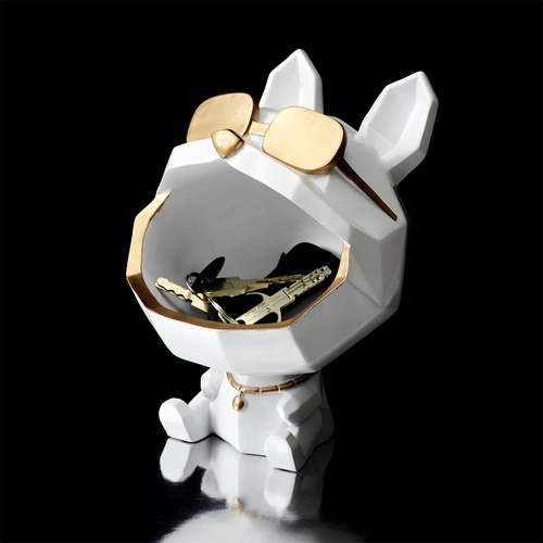 Organizer figurka pies biały glamour Intesi ceramiczny do salonu na biżuterię 23,5 cm