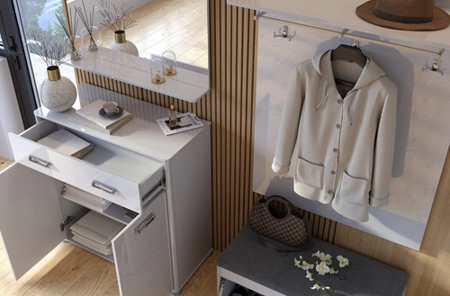 Szafa biała z połyskiem Bella 2-drzwiowa z drążkiem i półkami głębokość 40 do sypialni