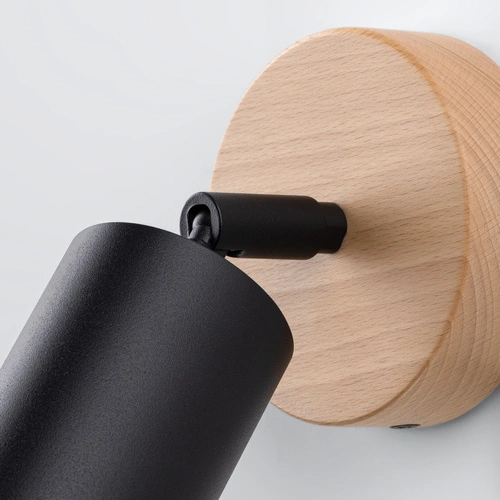 Kinkiet ścienny VERDO czarny nowoczesny metalowy z drewnem regulowany do salonu i sypialni